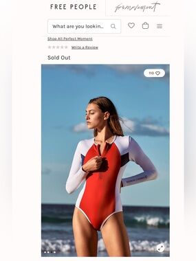 Free People Perfect Moment Long Sleeve Zip Front Rash Guard One Piece Swimsuit